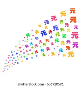 Source stream of yuan renminbi icons. Vector illustration style is flat bright multicolored iconic yuan renminbi symbols on a white background. Object fountain made from design elements.