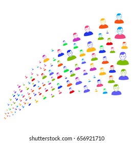 Source of user icons. Vector illustration style is flat bright multicolored iconic user symbols on a white background. Object fountain constructed from symbols.