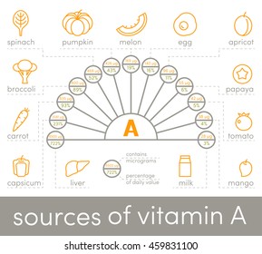 Source of vitamin A, vector elements for infographic