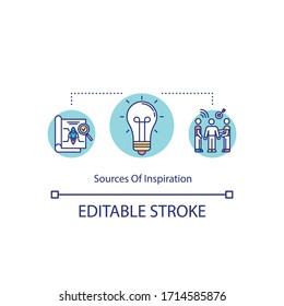 Sources of inspiration concept icon. Briefing with team. Brainstorming for new ideas. Successful teamwork idea thin line illustration. Vector isolated outline RGB color drawing. Editable stroke