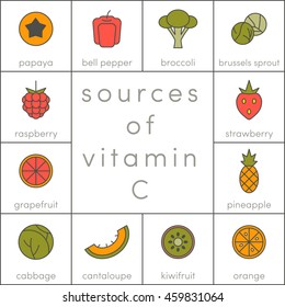 Sources of vitamin C, vector elements of food for infographic