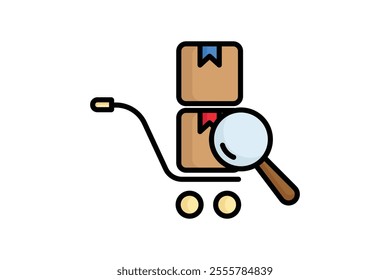 Sourcing icon. colored outline icon style. cart with products and search. icon related to procurement. procurement management elements vector illustration