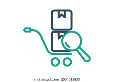 Sourcing icon. line icon style. cart with products and search. icon related to procurement. procurement management elements vector illustration