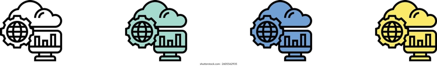 sourcing icon. Outline, Green, Blue and Yellow Style Design Isolated On White Background