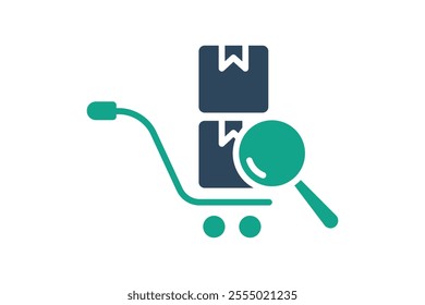 Sourcing icon. solid icon style. cart with products and search. icon related to procurement. procurement management elements vector illustration