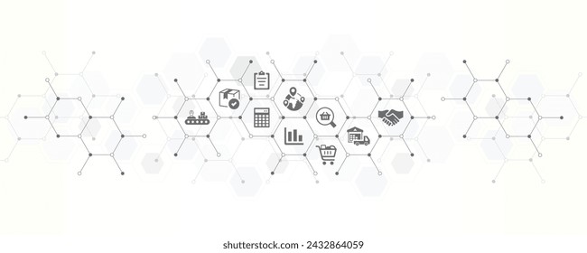 sourcing and procurement banner with the website icons and symbol of distribution supply management global purchasing and e commerce vector illustration with technology background