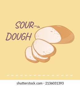 Sourdough bread banner on yellow background design with text, hand-drawn style.