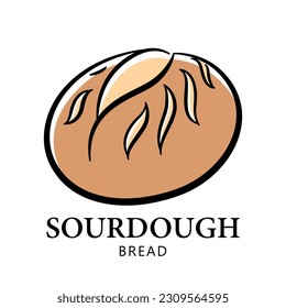 Sourdough bread illustration, logo for bakery shop, hand drawn illustration