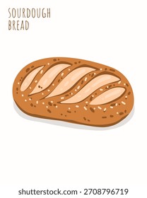 Pan de masa madre largo sabroso simple moderno Vector plano cartel de Plantilla