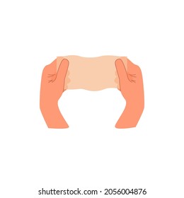 Sourdough bread preparation steps. Checking transparency for gluten elastic dough. Hands icon making pastry or dessert. Homemade baking. Instruction for baking recipe. Flat vector illustration.