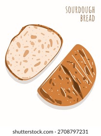 Rebanada de pan de masa madre Oval Sabroso Simple Moderno Vector plano Plantilla Póster