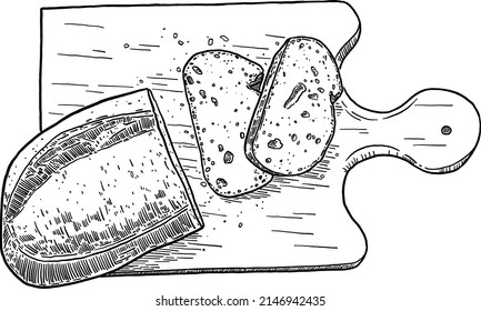 Sourdough bread sliced Hand drawn line art Food Illustration