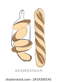 Sourdough line art. Baking Posters. Bread Loaf. Bakery craftsmanship