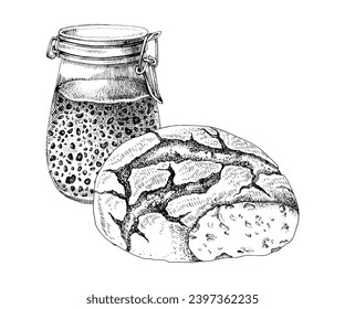 Sourdough starter in glass jar vector