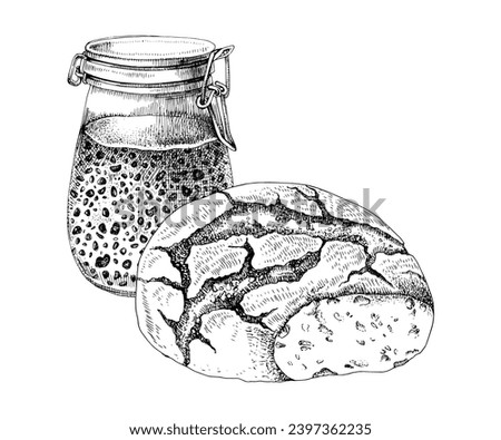 Similar – Image, Stock Photo Organic sourdough starter on a blue table. Home baking with sourdough