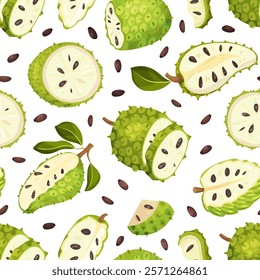 Soursop Fruit or Guanabana Seamless Pattern Vector Template