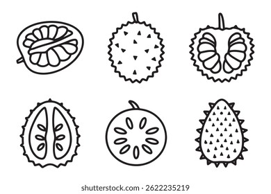 
Soursop fruit line art set isolated flat vector illustration on white background