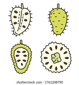 Soursop icons set. Outline set of soursop vector icons thin line color flat on white