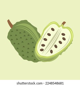 Soursop slice flat vector illustration. Cute fresh soursop slice cartoon vector illustration for graphic design and decorative element
