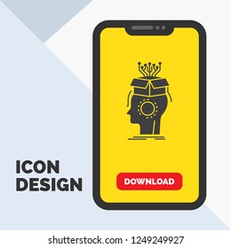sourveillance, Artificial, brain, digital, head Glyph Icon in Mobile for Download Page. Yellow Background