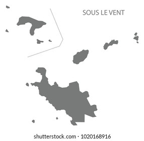 Sous le Vent map of Saint Barthelemy grey illustration