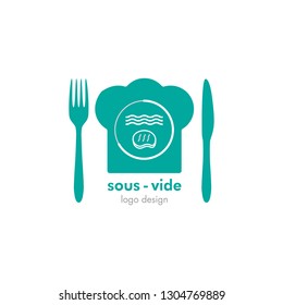 Sous vide cooking logo with chef hat and modern design.