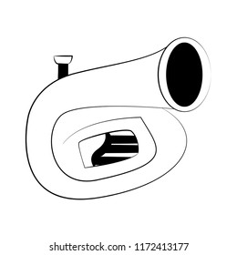 Sousaphone music instrument in black and white