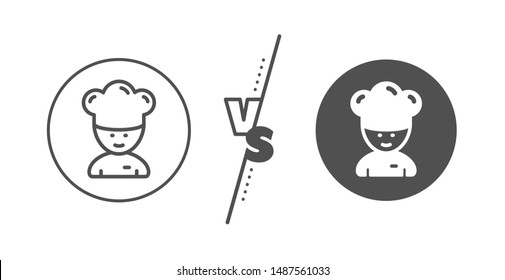 Sous-chef sign. Versus concept. Cooking chef line icon. Food preparation symbol. Line vs classic cooking chef icon. Vector
