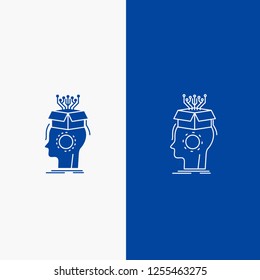 sousveillance, Artificial, brain, digital, head Line and Glyph web Button in Blue color Vertical Banner for UI and UX, website or mobile application