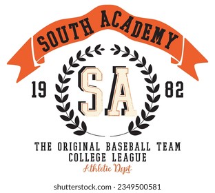 South Academy Baseball team  illustration typography t-shirt printing. college typography graphic Vector