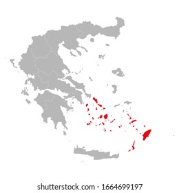South aegean province highlighted red color on greece map vector. Gray background.