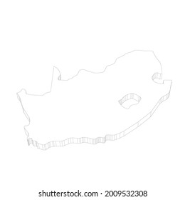 South Africa - 3D black thin outline silhouette map of country area. Simple flat vector illustration
