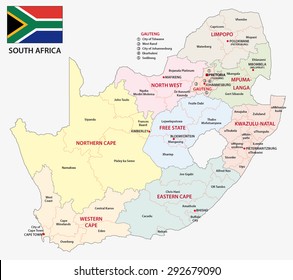 south africa administrative map with flag