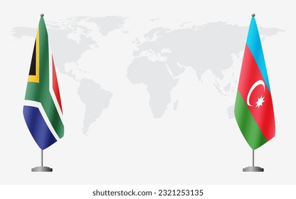 South Africa and Azerbaijan flags for official meeting against background of world map.