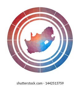 South Africa badge. Bright gradient logo of country in low poly style. Multicolored South Africa rounded sign with map in geometric style for your infographics.