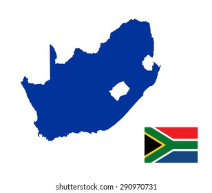 South Africa blue vector map and flag isolated on white background. High detailed silhouette illustration. South Africa vector flag.
