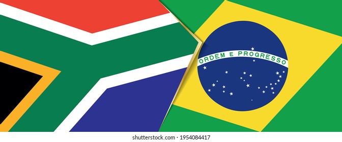 South Africa and Brazil flags, two vector flags symbol of relationship or confrontation.