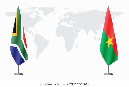 Südafrika und Burkina Faso Flaggen für offizielle Treffen vor dem Hintergrund der Weltkarte.