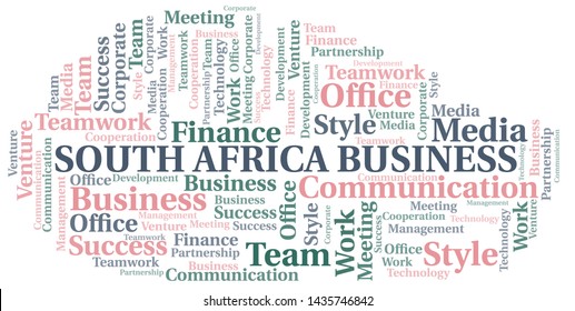 South Africa Business word cloud. Collage made with text only.