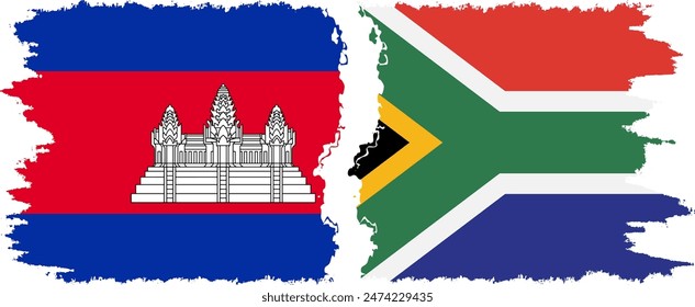 South Africa and Cambodia grunge flags connection, vector
