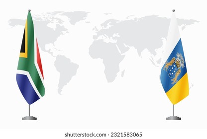 South Africa and Canary Islands flags for official meeting against background of world map.