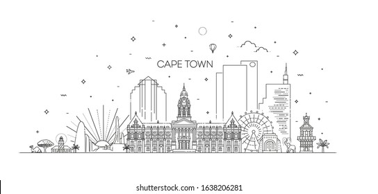 South Africa, Cape Town architecture line skyline illustration