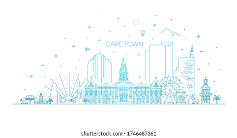 South Africa, Cape Town architecture line skyline illustration