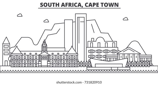 South Africa, Cape Town Architecture Line Skyline Illustration. Linear Vector Cityscape With Famous Landmarks, City Sights, Design Icons. Landscape Wtih Editable Strokes