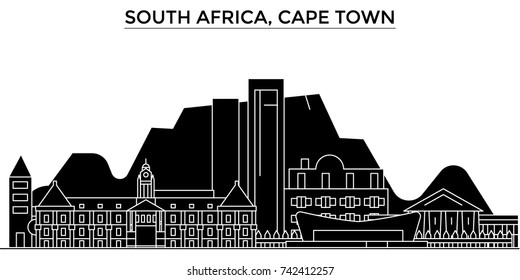 South Africa, Cape Town architecture vector city skyline, travel cityscape with landmarks, buildings, isolated sights on background