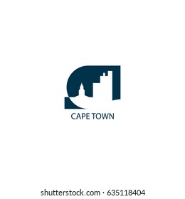 South Africa Cape Town city landscape panorama view flat logo negative vector icon