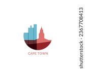 South Africa Cape Town cityscape skyline capital city panorama vector flat modern logo icon. African emblem idea with landmarks and building silhouettes