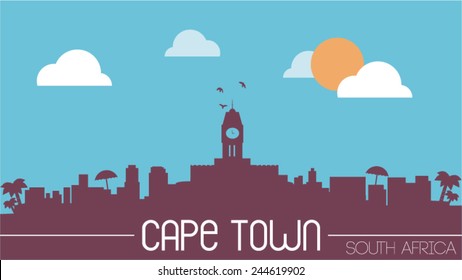 South Africa Cape Town Skyline Silhouette Flat Design Vector Illustration