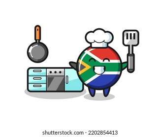 south africa character illustration as a chef is cooking , cute design