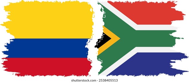 South Africa and Colombia grunge flags connection, vector